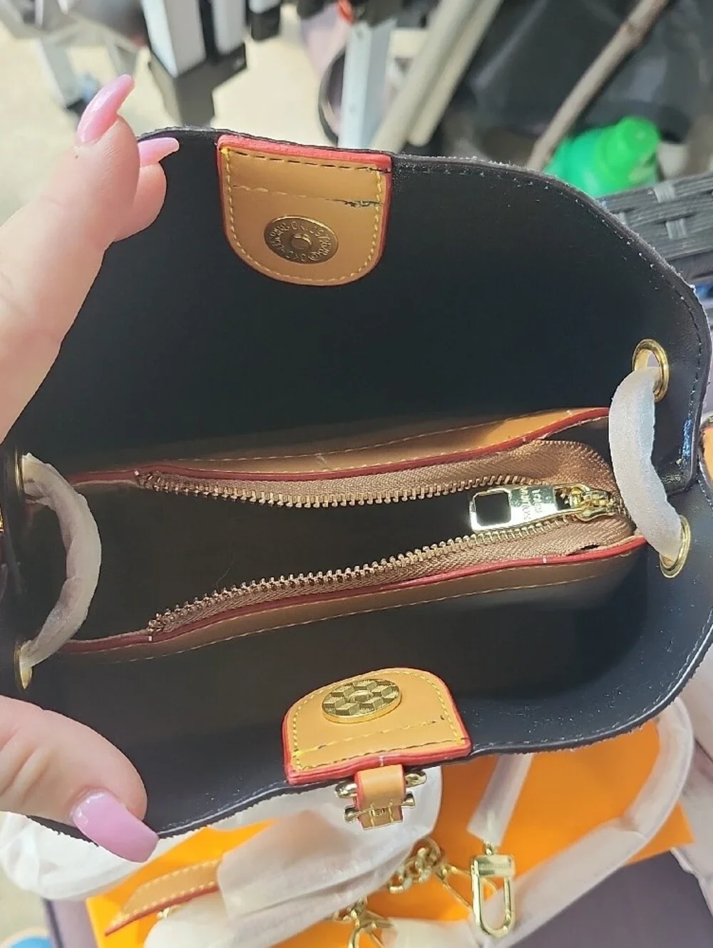 Blue Monogram Denim Bucket Shoulder Bag with Tan Trim